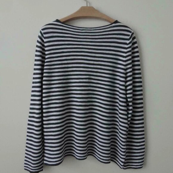 NWT EILEEN FISHER Graphite White Organic Linen Cotton Bateau Neck Top Sweater L - Picture 7 of 7